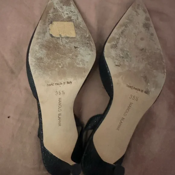 Manolo Blahnik Carolyne Low Heel Women's Slingback Pumps Black Glitter EU 35.5 - Picture 5 of 6
